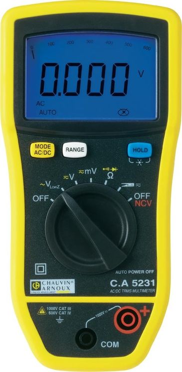 Multimètre numérique compact TRMS, 1000V AC/DC, courant AC/DC par pince (option), 6000pts, NCV
