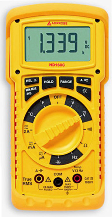 Multimètre numérique portable TRMS, 1000V/2A AC, 1500V/2A DC, IP67, CAT IV1000V