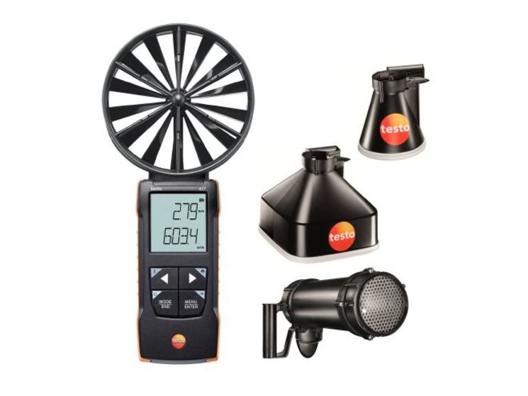 Anémomètre à hélice diam.100 mm - 0,3 à 20 m/s - Kit 2 cônes + redresseur - Bluetooth, iOS, Android