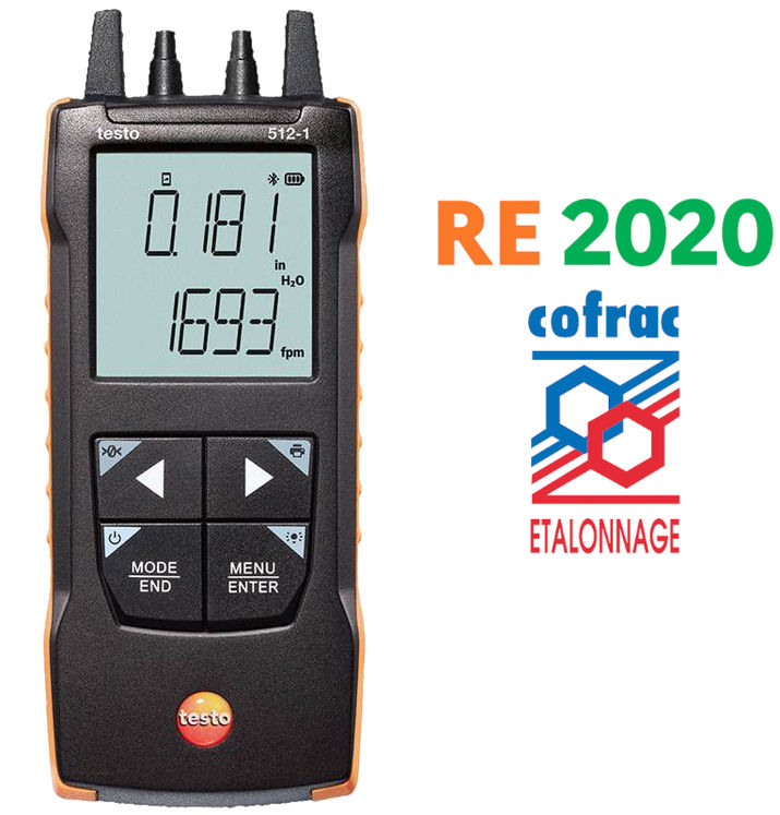 Manomètre différentiel numérique - 0 à 200 hPa - Bluetooth - Etalonnage COFRAC - RE2020