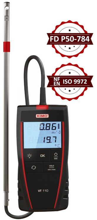 Thermo-anémomètre à fil chaud, conforme au FD P50-784 et NF EN ISO 9972