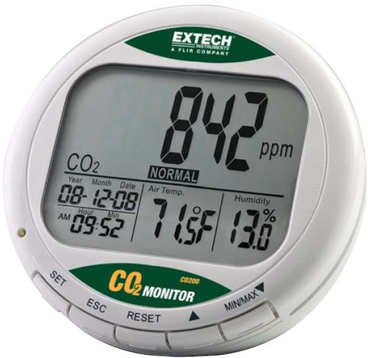 Testeur IAQ fixe, CO2, température, humidité, alarme sonore et visuelle, sortie relais