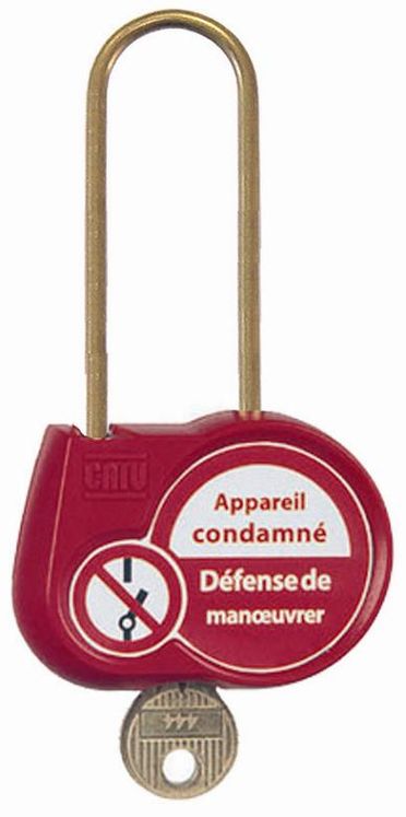 Cadenas de condamnation, modèle standard avec texte en français, Anse 70mm, diam.4mm, Clé à définir