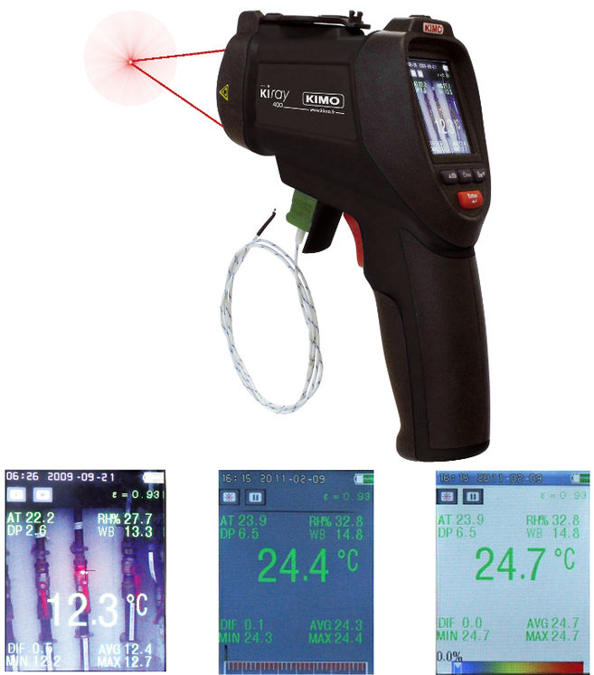 Thermomètre IR vidéo & photo + HR%, -50°C à +2200°C, 50:1, visée laser double, entrée sonde type K