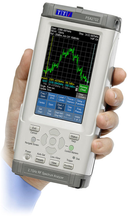 Analyseur de spectre portatif, 1M-1.3GHz, 15k-280k-1MHz RBW, écran couleur 4.3"