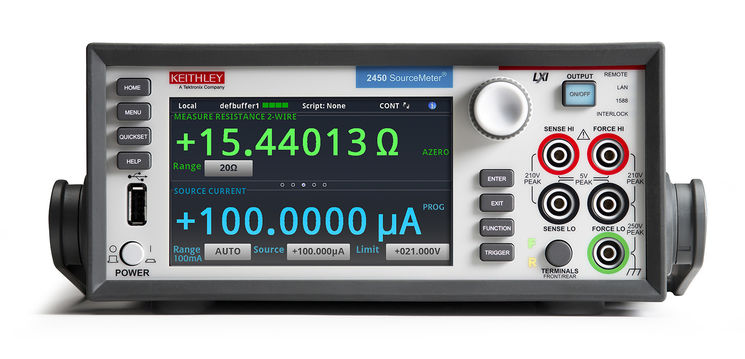 Unité de source et mesure (SMU) 1 voie, écran tactile 5", 10nV-200 V, 10fA-1A, 20 W max.