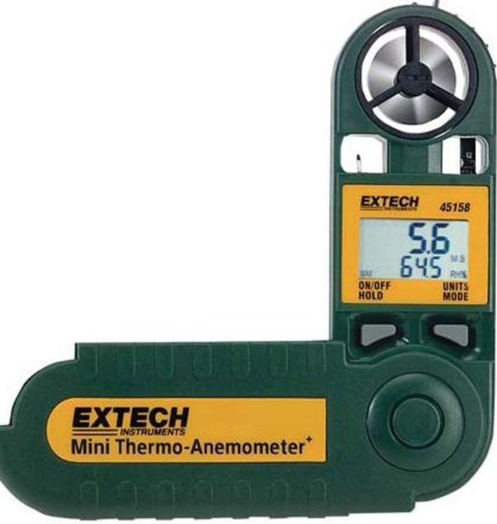 Mini thermo-anémomètre 0.5-28 m/s, -18-+50°C, température ressentie & humidité