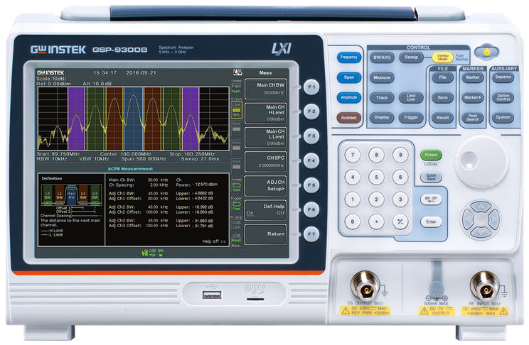 Analyseur de spectre 9kHz à 3GHz, -88dBc/Hz, -142dBm,  spectrogramme, batterie en option