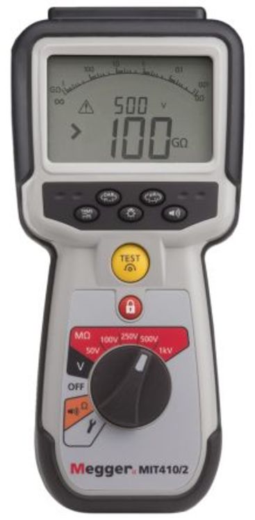 Isolamètre-Multimètre MIT410/2 50/100/250/500/1000V 100 GOhms - CAT IV - 600V continuité 200/20mA, tests IP & DAR, affiche Fréquence, Ifuite et Vtest, voltmètre AC/DC TRMS
