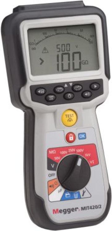 Isolamètre-Multimètre MIT420/2 50/100/250/500/1000V 200 GOhms CAT IV 600V continuité 200/20mA, tests IP, affiche Fréquence, Capacité, Ifuite & Vtest, voltmètre AC/DC TRMS
