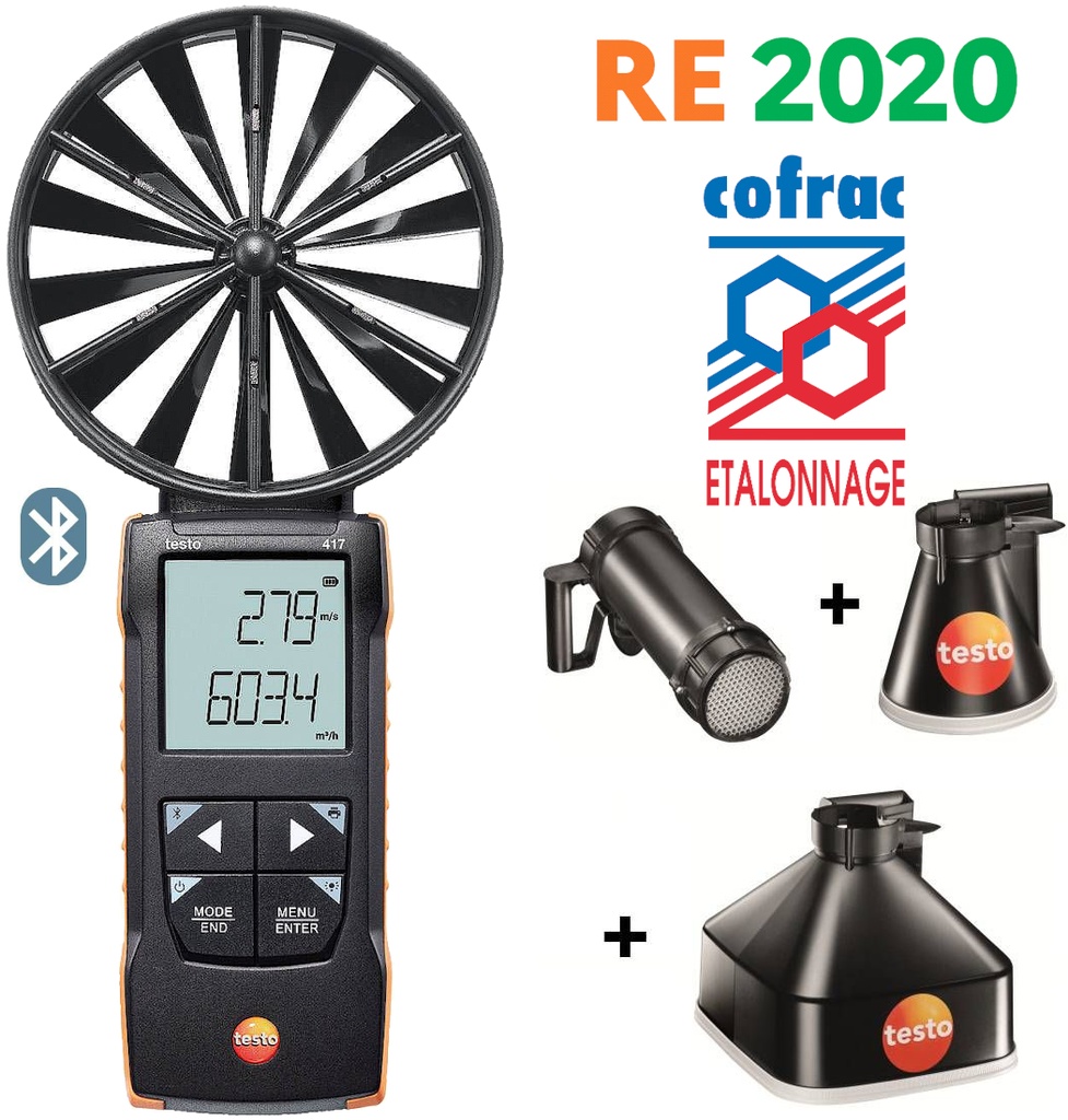Testo 417 Kit Promevent RE2020 Complet - Anémomètre à hélice, cônes de ...